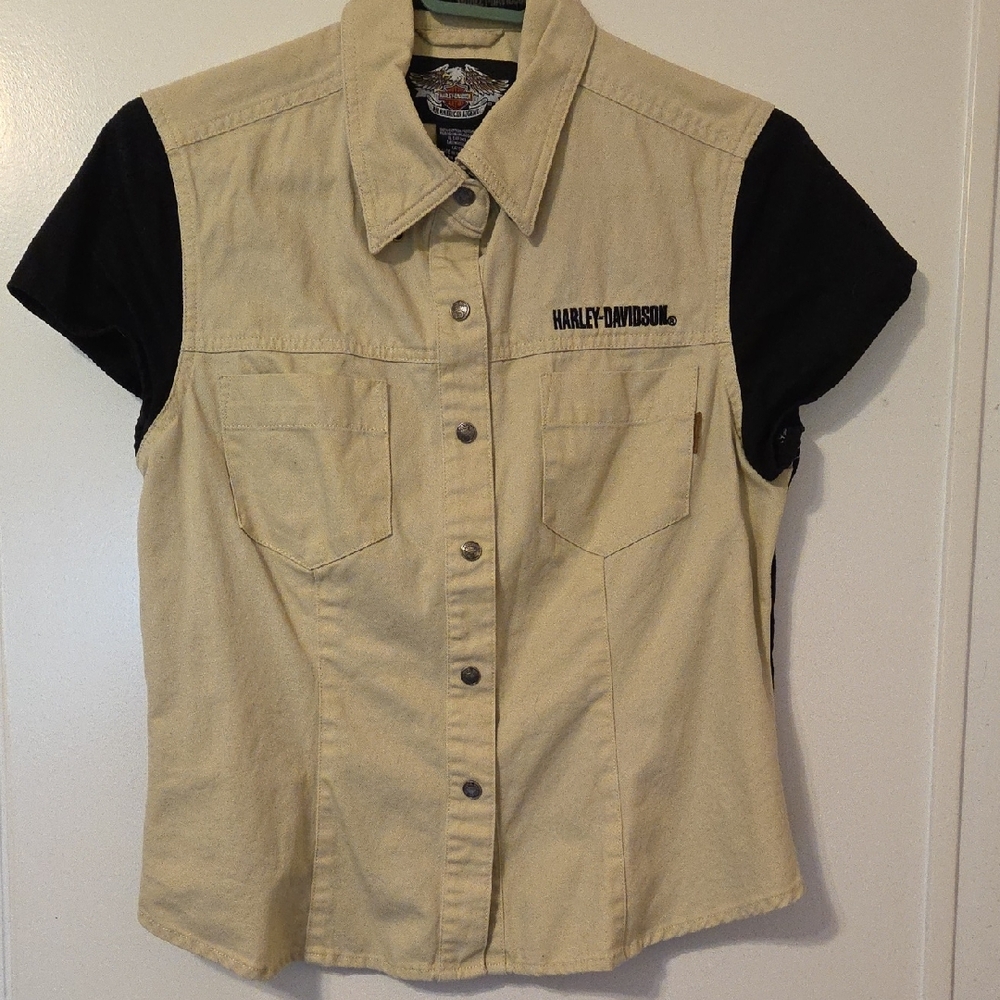 Harley-Davidson Tan and Black Short Sleeve Shirt